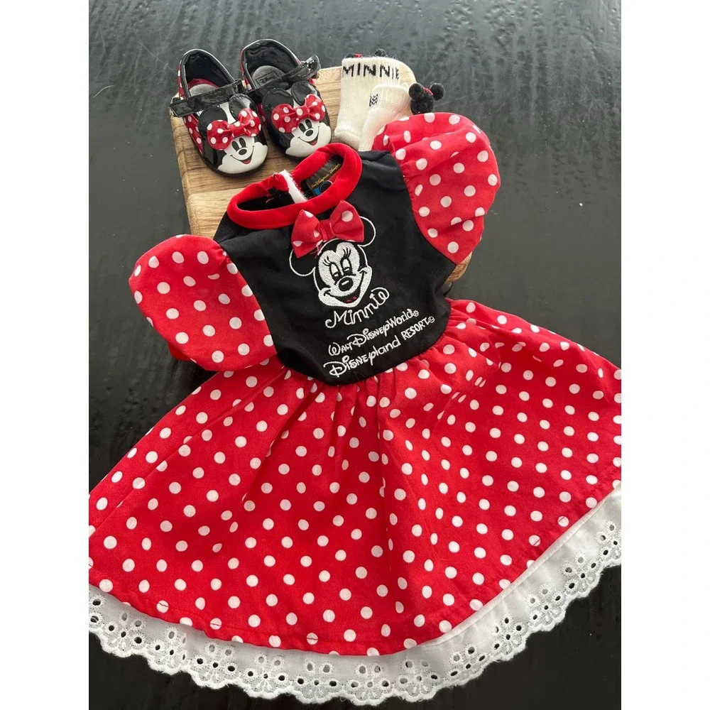 Vintage My Disney Girl Minnie Mouse Polka Dot Dress, Mary Jane Shoes & Socks